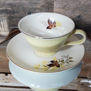 Taylor Smith & T Leaf O Gold Footed Cup and Saucer set - Yellow - Maple Leaf